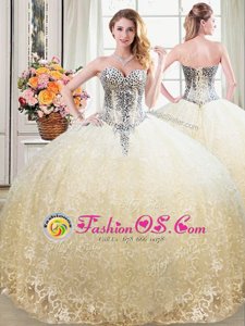Tulle and Lace Sweetheart Sleeveless Lace Up Beading and Lace Quinceanera Gowns in Champagne