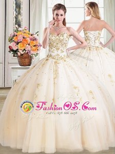 Champagne Sweetheart Lace Up Beading Quinceanera Gowns Sleeveless