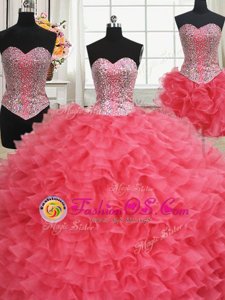 Three Piece Sleeveless Beading and Ruffles Lace Up Sweet 16 Dress