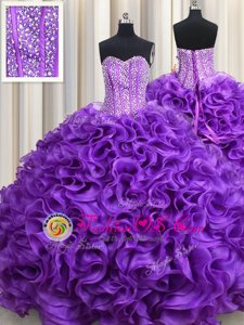 Eggplant Purple Sweetheart Neckline Beading Ball Gown Prom Dress Sleeveless Lace Up