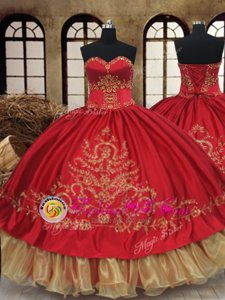 Beading and Embroidery Quince Ball Gowns Wine Red Lace Up Sleeveless Floor Length