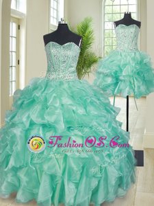 Three Piece Floor Length Apple Green Sweet 16 Quinceanera Dress Sweetheart Sleeveless Lace Up