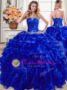 Amazing Royal Blue Lace Up Sweet 16 Dress Beading and Ruffles Sleeveless Floor Length
