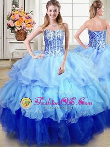 Ruffles and Sequins 15 Quinceanera Dress Multi-color Lace Up Sleeveless Floor Length