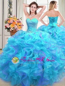 Custom Design Ball Gowns Sweet 16 Dresses Multi-color Sweetheart Organza Sleeveless Floor Length Lace Up