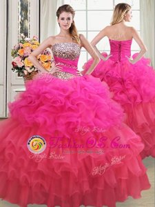Wonderful Sequins Ruffled Floor Length Multi-color Quinceanera Gowns Strapless Sleeveless Lace Up