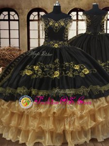Black Off The Shoulder Neckline Beading and Embroidery and Ruffled Layers 15th Birthday Dress Sleeveless Lace Up