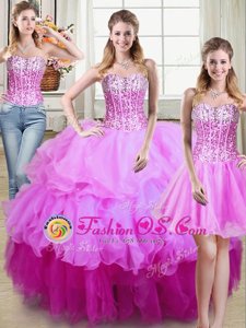 Perfect Three Piece Sequins Floor Length Ball Gowns Sleeveless Multi-color 15 Quinceanera Dress Lace Up