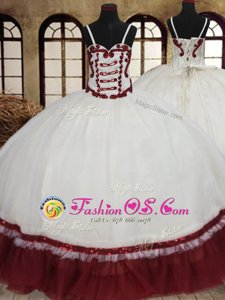 Top Selling Straps Floor Length Ball Gowns Sleeveless White And Red Sweet 16 Dress Lace Up
