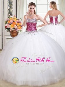 Glorious Tulle Sleeveless Floor Length Sweet 16 Quinceanera Dress and Beading