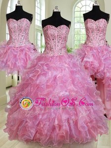Free and Easy Four Piece Multi-color Sweetheart Lace Up Beading and Ruffles Quinceanera Dress Sleeveless