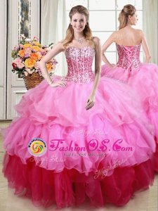 Multi-color Sweetheart Lace Up Ruffles and Sequins Quinceanera Dress Sleeveless