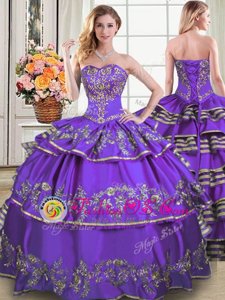Custom Designed Taffeta Sweetheart Sleeveless Lace Up Beading and Embroidery and Ruffled Layers Sweet 16 Quinceanera Dress in Eggplant Purple