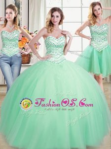 Three Piece Sleeveless Lace Up Floor Length Beading Vestidos de Quinceanera
