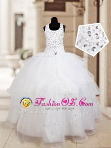 New Arrival Halter Top Sleeveless Organza Child Pageant Dress Beading and Ruffled Layers Lace Up