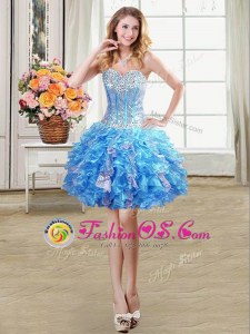 Low Price Baby Blue Homecoming Dress Prom and Party and For with Beading and Ruffles and Sequins Sweetheart Sleeveless Lace Up