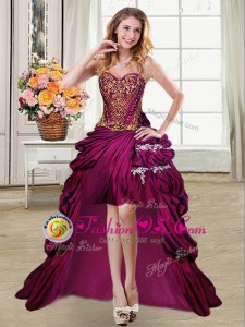 Attractive Pick Ups Fuchsia Sleeveless Taffeta Lace Up Evening Outfits for Prom and Party
