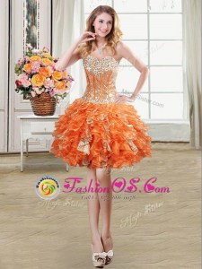 Beading and Ruffles and Sequins Homecoming Dress Orange Lace Up Sleeveless Mini Length