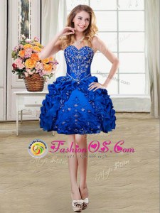 Dramatic Royal Blue Ball Gowns Organza and Taffeta Sweetheart Sleeveless Beading and Embroidery and Pick Ups Mini Length Lace Up Prom Dress