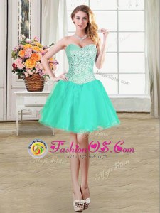 Turquoise Hoco Dress Prom and Party and For with Beading and Ruffles and Pick Ups Sweetheart Sleeveless Lace Up