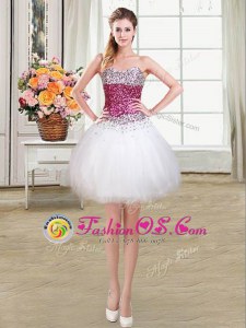 Beading Prom Evening Gown White Lace Up Sleeveless Mini Length