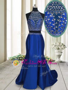 Captivating Sleeveless Sweep Train Beading Criss Cross Celebrity Prom Dress