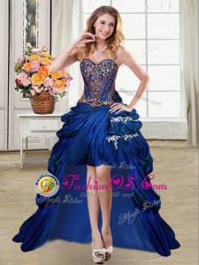Sleeveless High Low Beading and Appliques and Pick Ups Lace Up Celebrity Prom Dress with Royal Blue