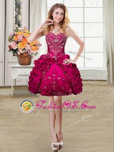 Trendy Sleeveless Mini Length Beading and Embroidery and Pick Ups Lace Up with Fuchsia