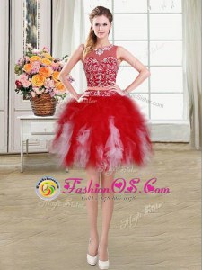 Scoop Sleeveless Zipper Cocktail Dress Red Tulle