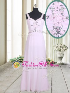 Custom Fit Straps Sleeveless Chiffon Prom Gown Beading Zipper