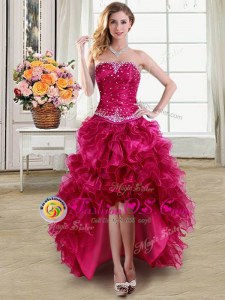 Clearance Organza Sleeveless High Low Dress for Prom and Beading and Ruffles