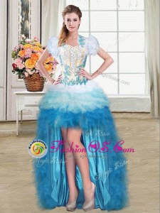 Multi-color Ball Gowns Beading and Appliques and Ruffles Prom Gown Lace Up Organza Sleeveless High Low