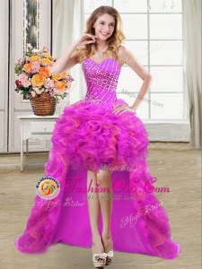 Trendy Sweetheart Sleeveless Organza Evening Outfits Beading and Ruffles Lace Up