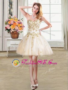Fabulous Ball Gowns Prom Gown Champagne Sweetheart Tulle Sleeveless Mini Length Lace Up