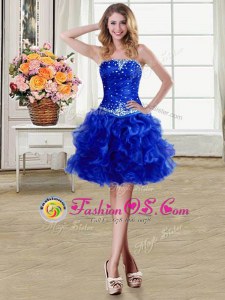 Mini Length Lace Up Royal Blue and In for Prom and Party with Beading and Ruffles