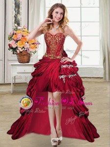 Cute Pick Ups Wine Red Sleeveless Taffeta Lace Up Prom Gown for Prom and Party