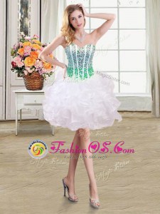 Exceptional Mini Length Lace Up White and In for Prom and Party with Beading and Ruffles