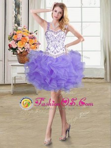 Organza Straps Sleeveless Lace Up Beading and Ruffles Homecoming Dress in Lavender