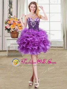 Noble Organza Sleeveless Mini Length Prom Dress and Beading and Ruffles
