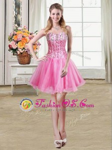 High Quality Sequins Mini Length Ball Gowns Sleeveless Rose Pink Dress for Prom Lace Up