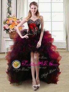 Custom Fit Red Sleeveless Organza and Tulle Lace Up for Prom and Party