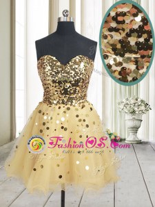 Exceptional Gold Sleeveless Sequins Mini Length Prom Gown