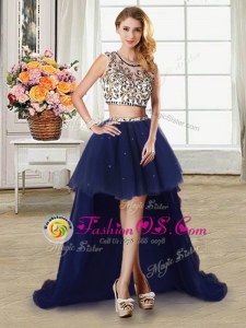 Cheap Scoop Cap Sleeves Tulle Prom Party Dress Beading Zipper