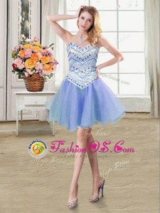 Fashionable Sleeveless Organza Mini Length Lace Up Prom Party Dress in Lavender for with Beading