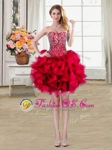 Pretty Organza Sleeveless Mini Length Prom Party Dress and Beading and Ruffles