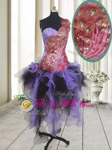 Smart A-line Homecoming Dress Multi-color One Shoulder Organza and Tulle Sleeveless Asymmetrical Zipper