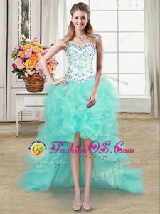 Lovely Straps Sleeveless Organza Prom Gown Beading and Ruffled Layers Criss Cross