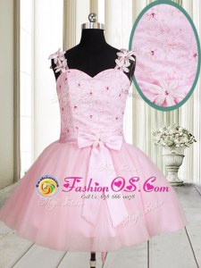 Mini Length Baby Pink Prom Dresses Straps Sleeveless Lace Up