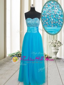 Trendy Empire Prom Dress Baby Blue Sweetheart Tulle Sleeveless Floor Length Lace Up