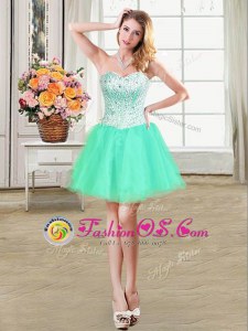 Turquoise Ball Gowns Sweetheart Sleeveless Organza Mini Length Lace Up Beading Evening Dress